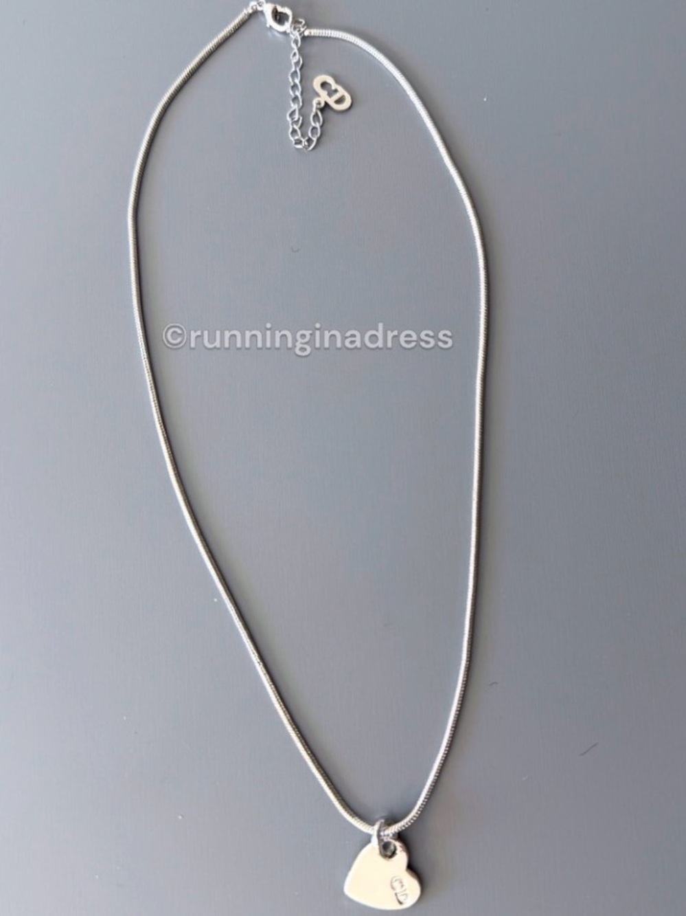 Christian Dior Vintage Heart Charm Snake Chain Necklace Silver CD Logo Y2K - Picture 4 of 12
